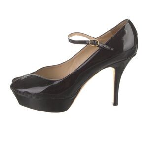 Yves Saint Laurent Patent Leather Black Peep Toe Heels with Strap